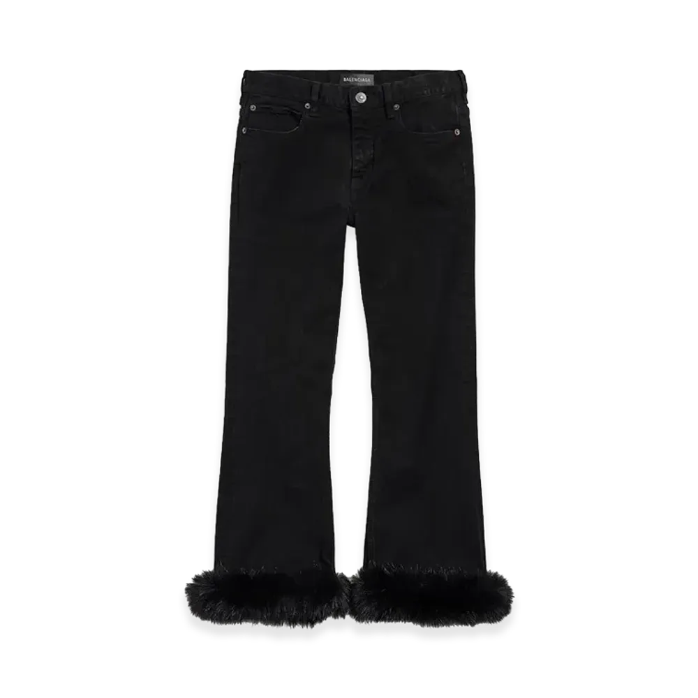 BALENCIAGA Women's Fur Trim Flare Capri Pants "Black"