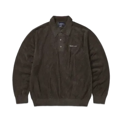 thisisneverthat Script Shaggy Knit Polo "Dark Brown"