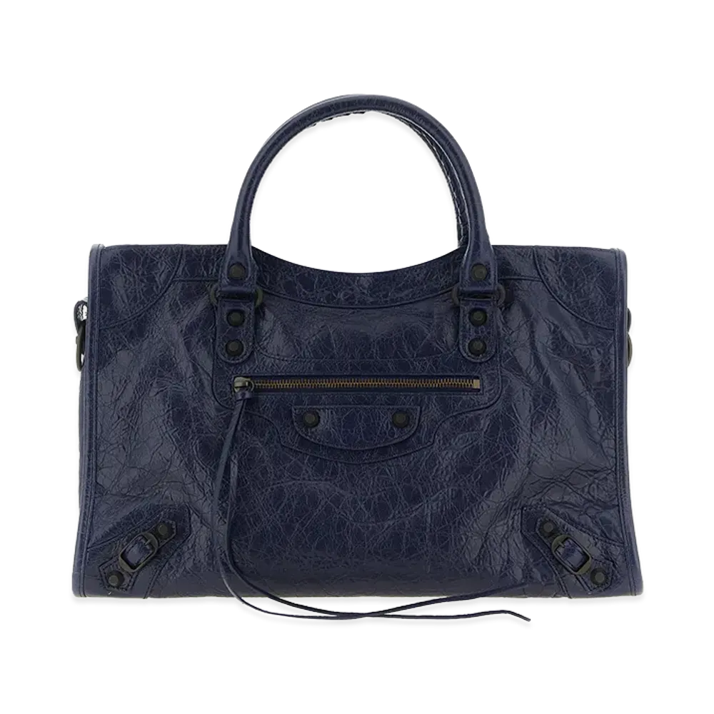 BALENCIAGA Women's Le City Medium Bag in Arena Leather "Blue"