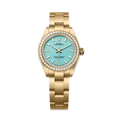 ROLEX Oyster Perpetual 28 Yellow Gold Diamond "Turquoise Blue"