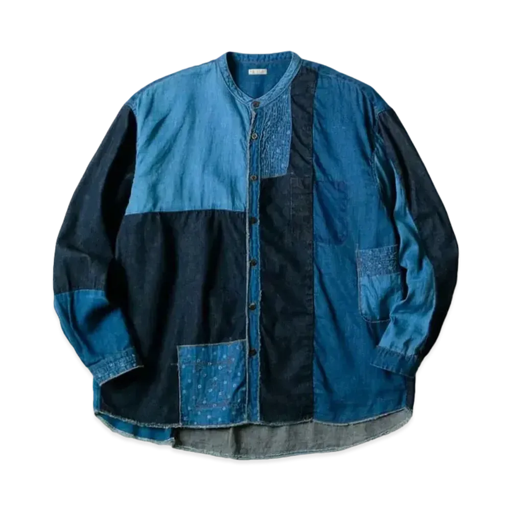 KAPITAL Cotton Linen IDG Patchwork Band Color Kathmandu Shirt "Indigo"