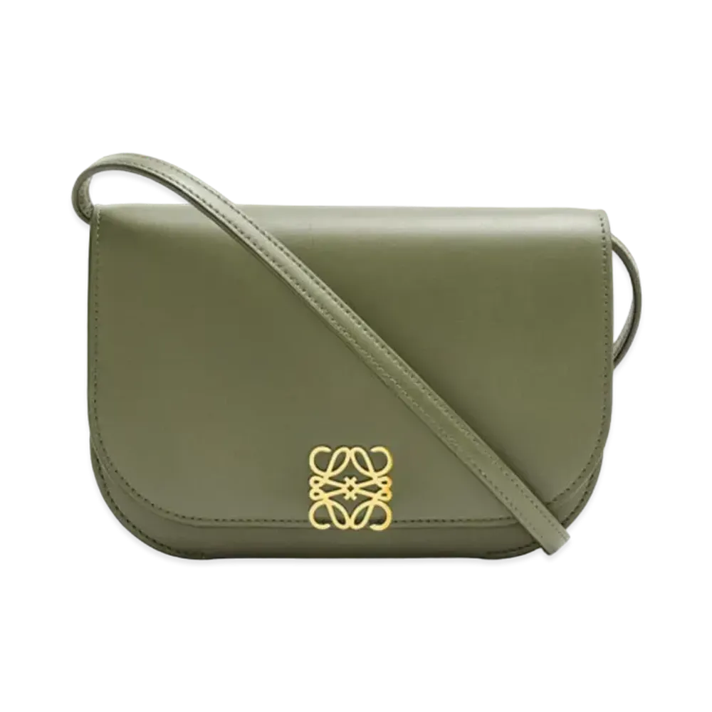 LOEWE Goya Accordion Clutch In Silk Calfskin "Avocado Green"