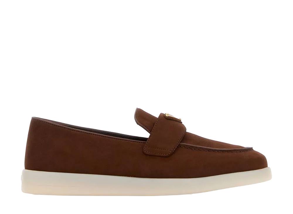 PRADA Women's Chocolate Suede Loafers "Brown"