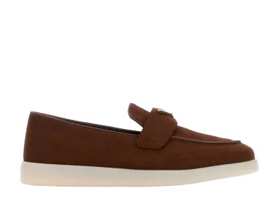 PRADA Women's Chocolate Suede Loafers "Brown"