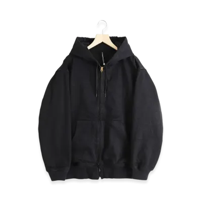 COMOLI Black Denim Zip Hoodie "Black"