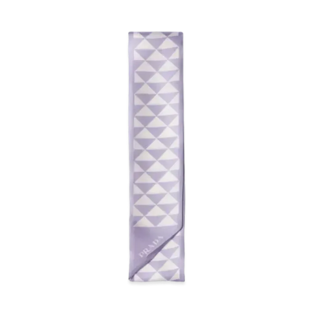 PRADA Printed Silk Twill Scarf "Pastel Purple/"White""