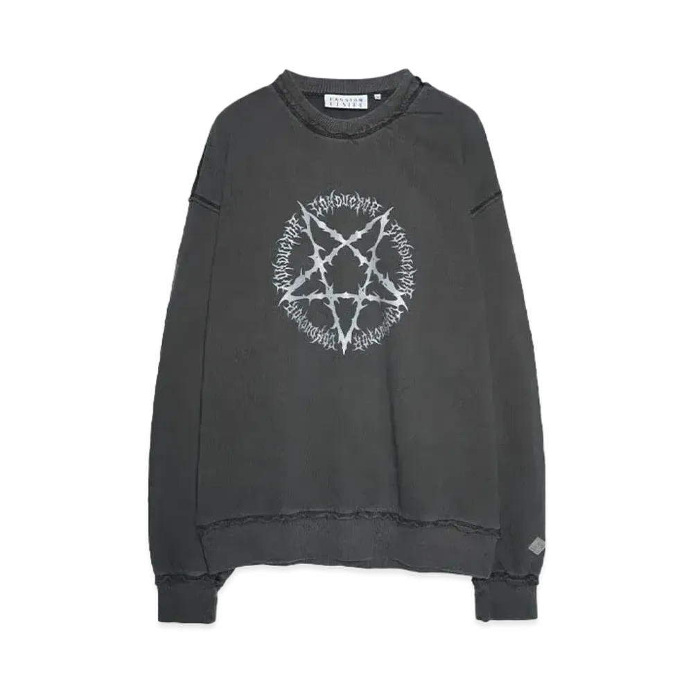 el conductorH PIGMENT DYE COTTON CREWNECK SWEATER 'PENTAGRAM "BLACK"