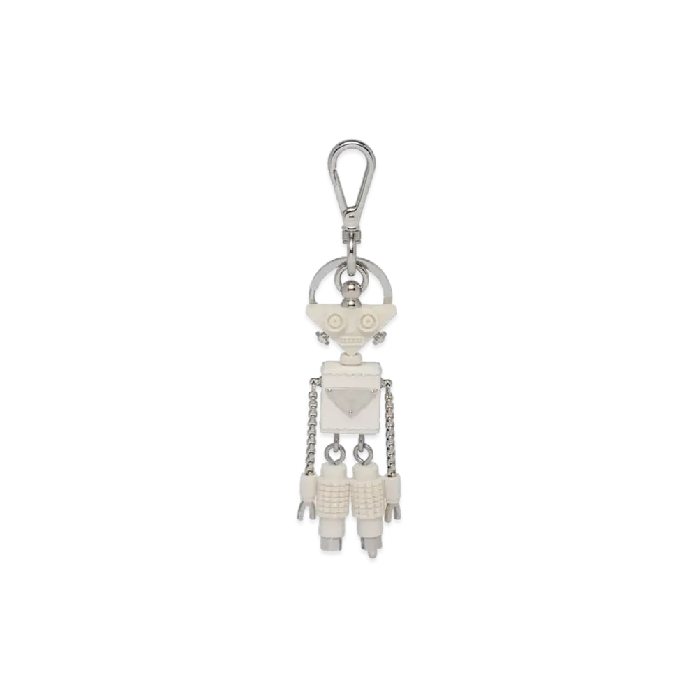 PRADA Saffiano Leather Robot Trick Keyring "White"