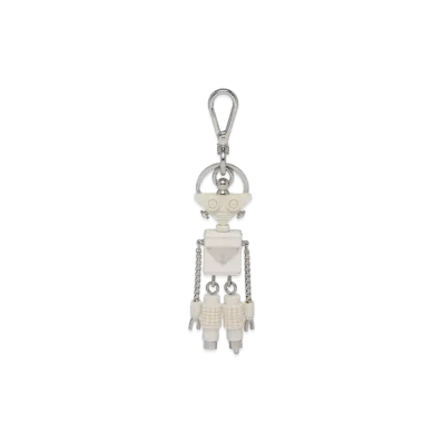 PRADA Saffiano Leather Robot Trick Keyring "White"