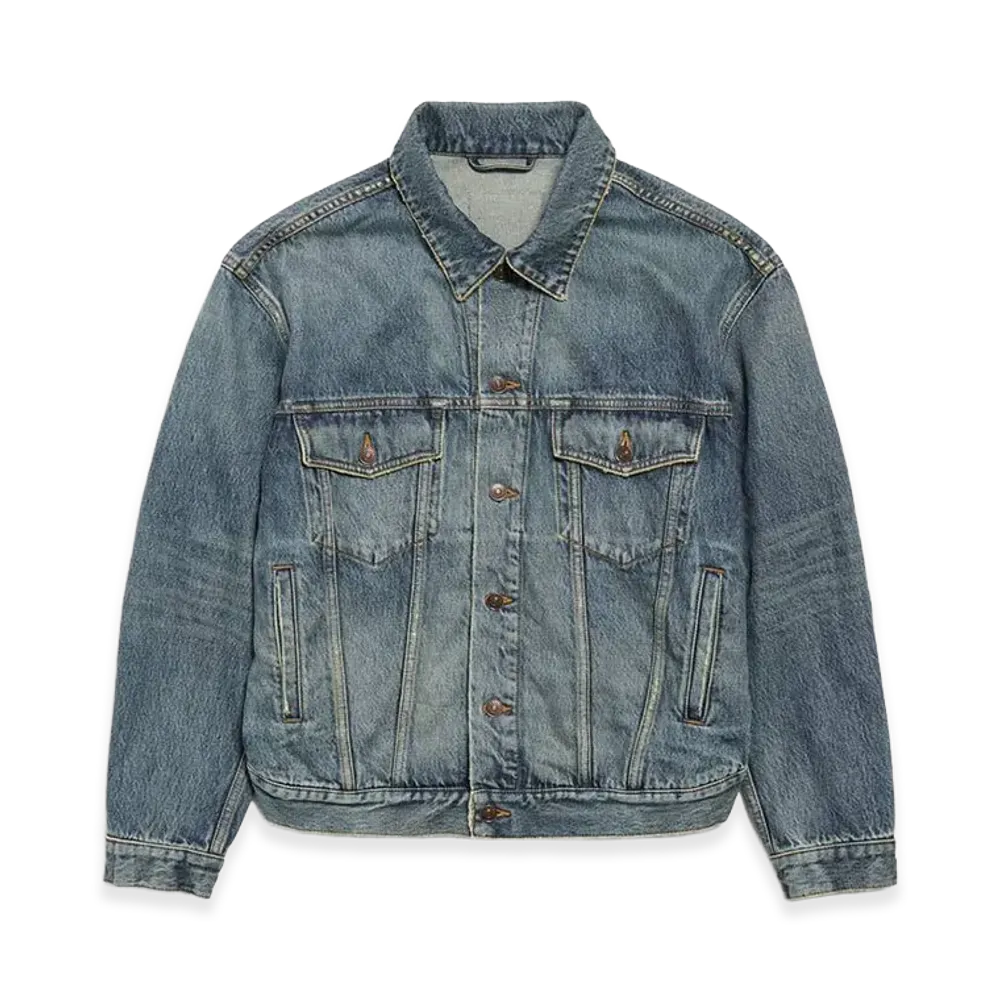 BALENCIAGA Women's Kick Denim Jacket "Dirty Effect Vintage Blue"