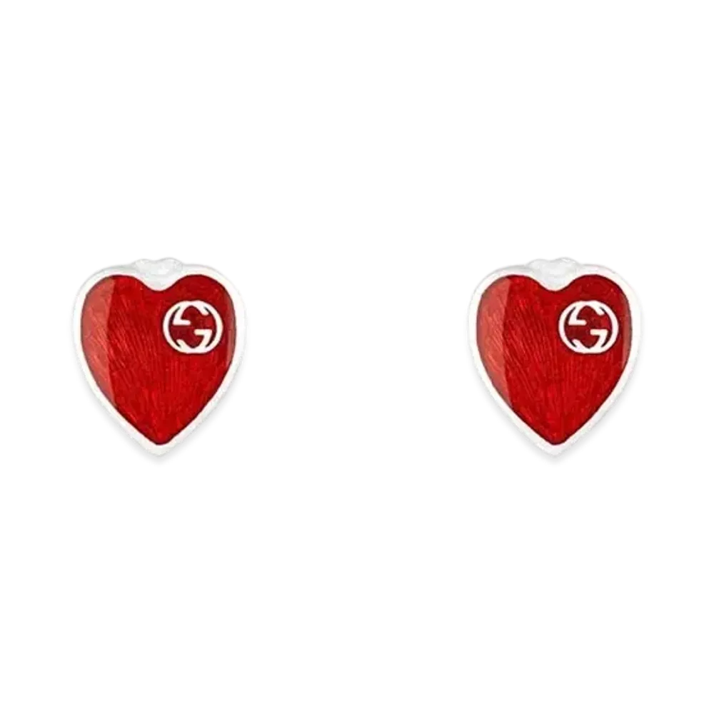 GUCCI Earrings With Interlocking G Enamel Heart