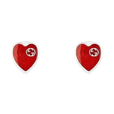 GUCCI Earrings With Interlocking G Enamel Heart