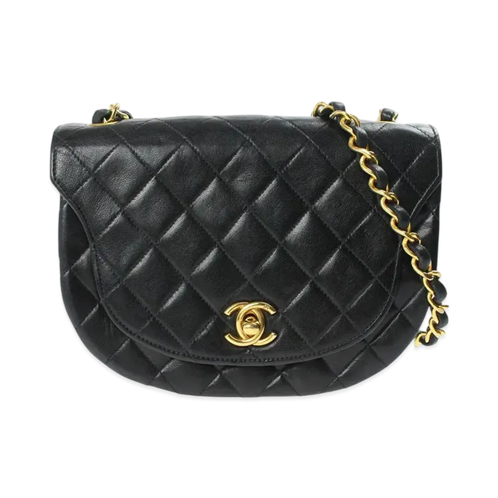 CHANEL Matelasse Half Moon Shoulder Bag "Black/Gold"