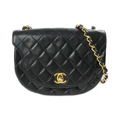 CHANEL Matelasse Half Moon Shoulder Bag "Black/Gold"