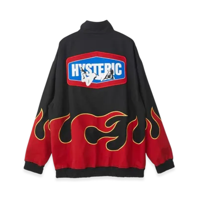 HYSTERIC GLAMOUR Flame Pattern Applique Stand Collared Jacket "Black"