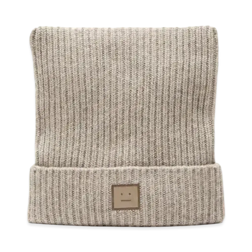 Acne Studios Face Logo Square Beanie "Greige Melange"