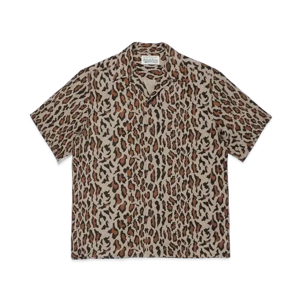 WACKO MARIA LEOPARD OPEN COLLAR SHIRT "Beige"