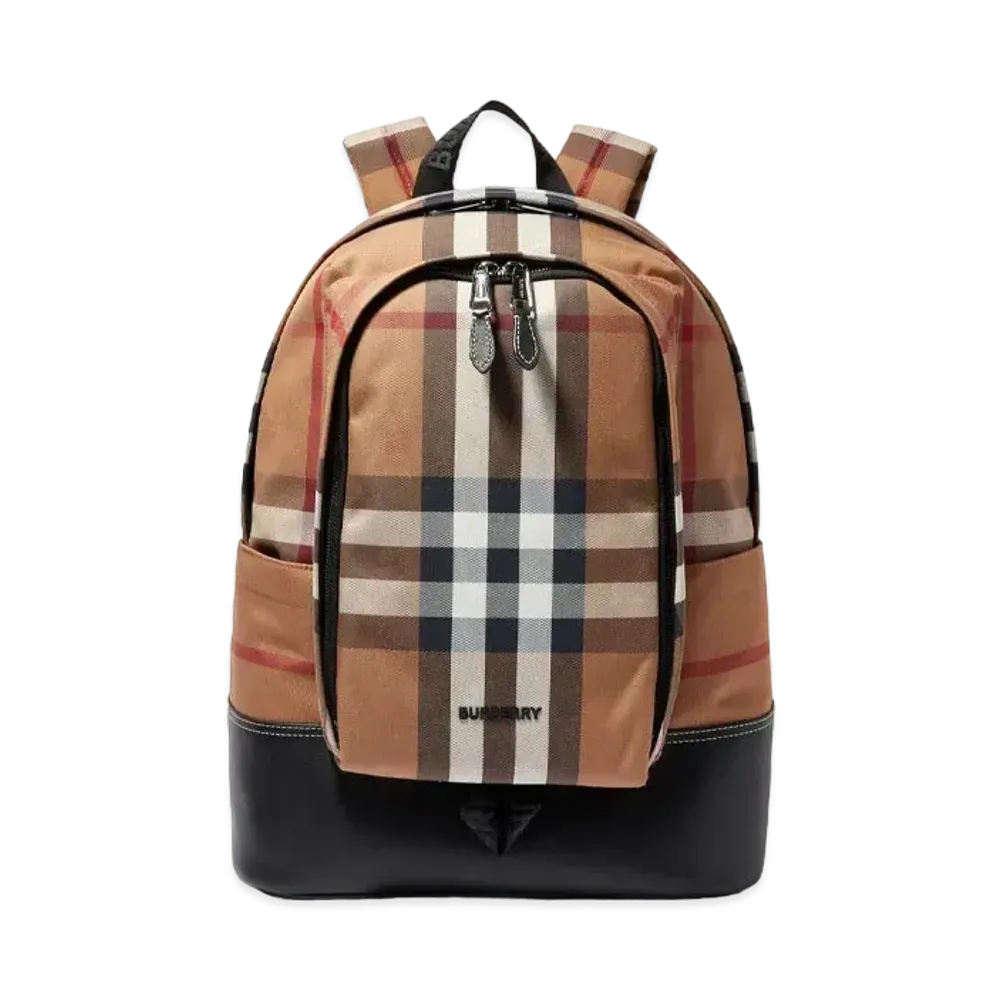 Burberry Large Check Cotton Canvasleather Backpack "Birch Brown"