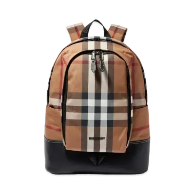 Burberry Large Check Cotton Canvasleather Backpack "Birch Brown"