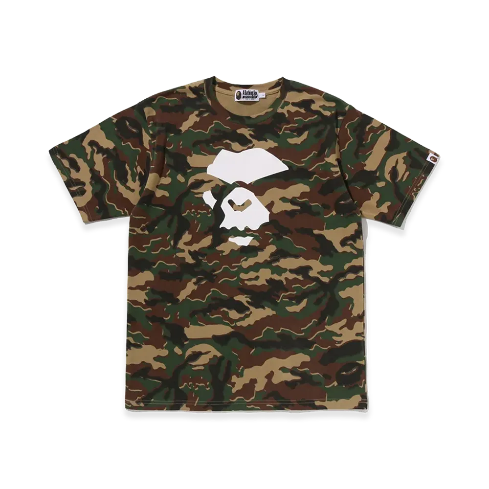 A BATHING APE Glitch Woodland Camo Ape Face Tee "Green"