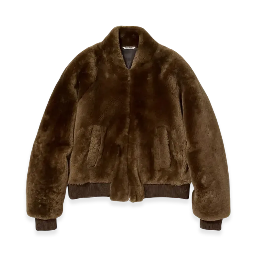 AURALEE Straight Merino Mouton Fur Zip Blouson "Brown"