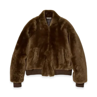 AURALEE Straight Merino Mouton Fur Zip Blouson "Brown"