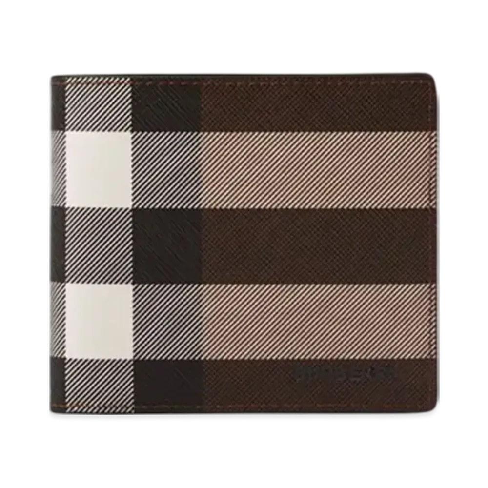 Burberry Check & Leather Bifold Coin Wallet "Dark Birch Brown"