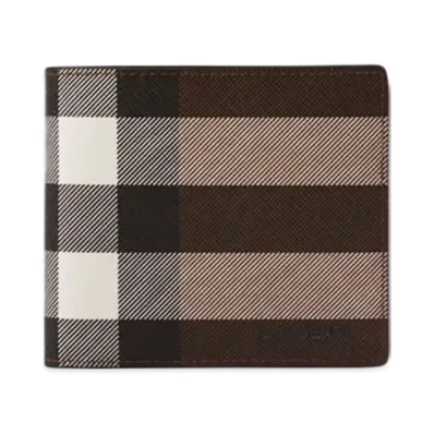 Burberry Check & Leather Bifold Coin Wallet "Dark Birch Brown"