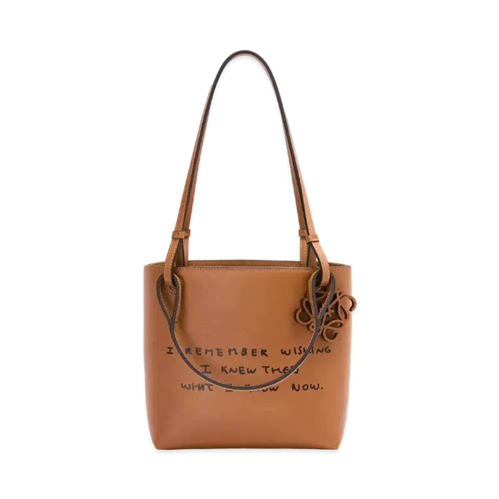 LOEWE Words Double Handle Square Tote In Classic Calfskin "Tan"