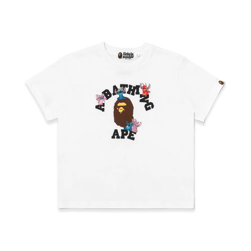 A BATHING APE x Disney Stitch Women's Stitch And Friends College Mini Tee "White"