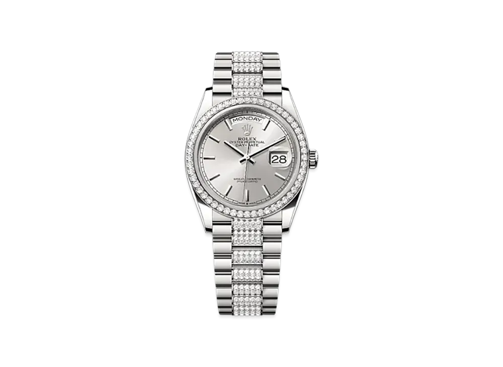 ROLEX Day-Date 36mm White Gold Diamond 128349RBR "Silver"