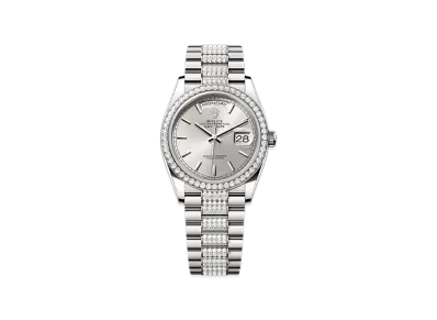 ROLEX Day-Date 36mm White Gold Diamond 128349RBR "Silver"