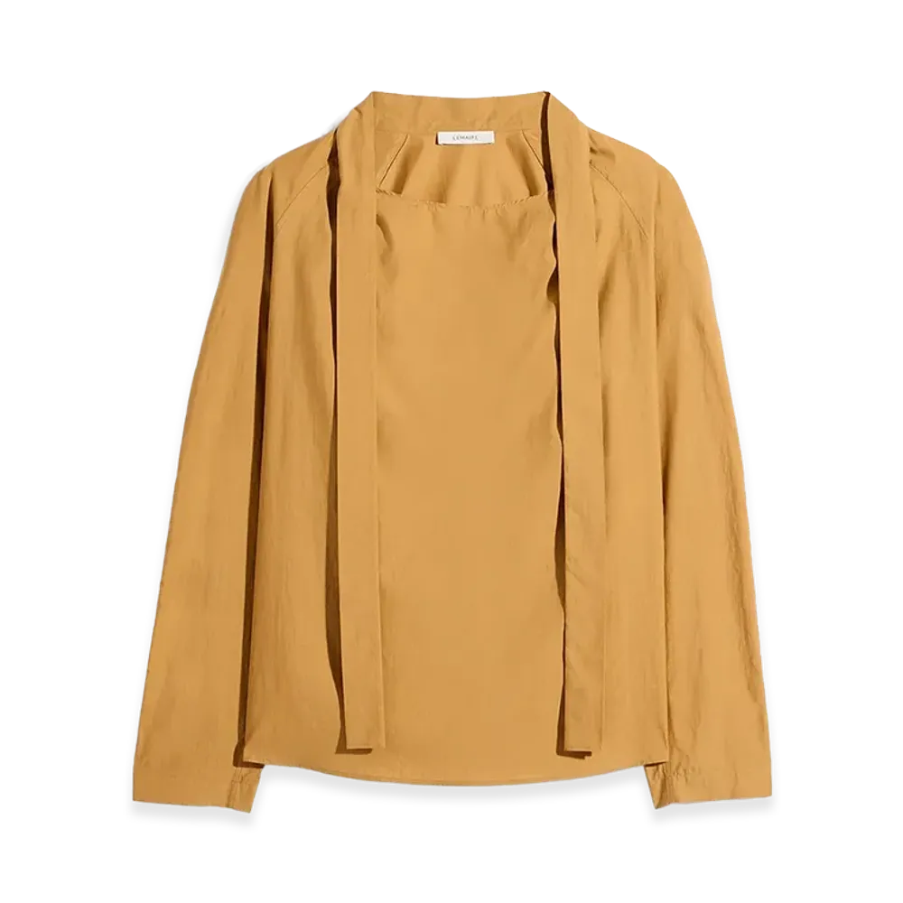 LEMAIRE Women's Washed Cotton Silk Ascot Blouse "Cumin"