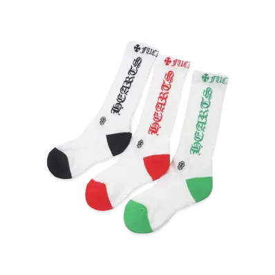 Chrome Hearts 3PK Dagger Embroidered Socks "Black/Red/Green"