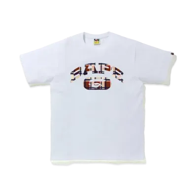 A BATHING APE CHECK COLLEGE LOGO TEE "White/Red"