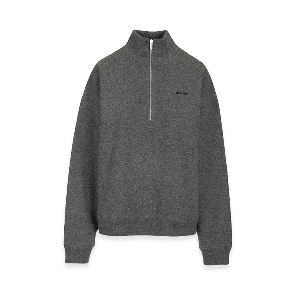 MIU MIU Women's Cashmere And Jersey Zip-Up Sweater "Gray"