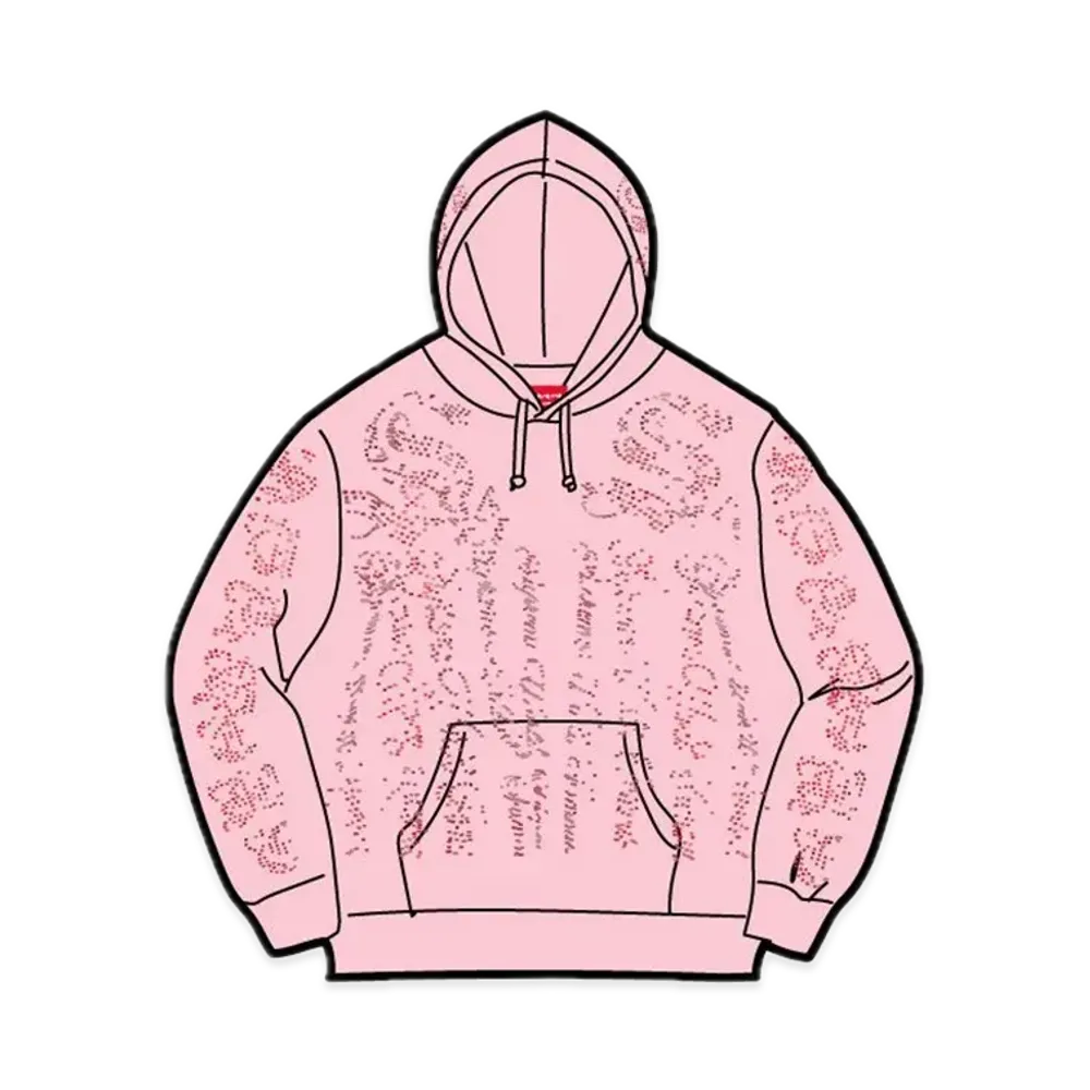 Supreme Rhinestone Zip Up Hooded Sweatshirt "Light Pink"