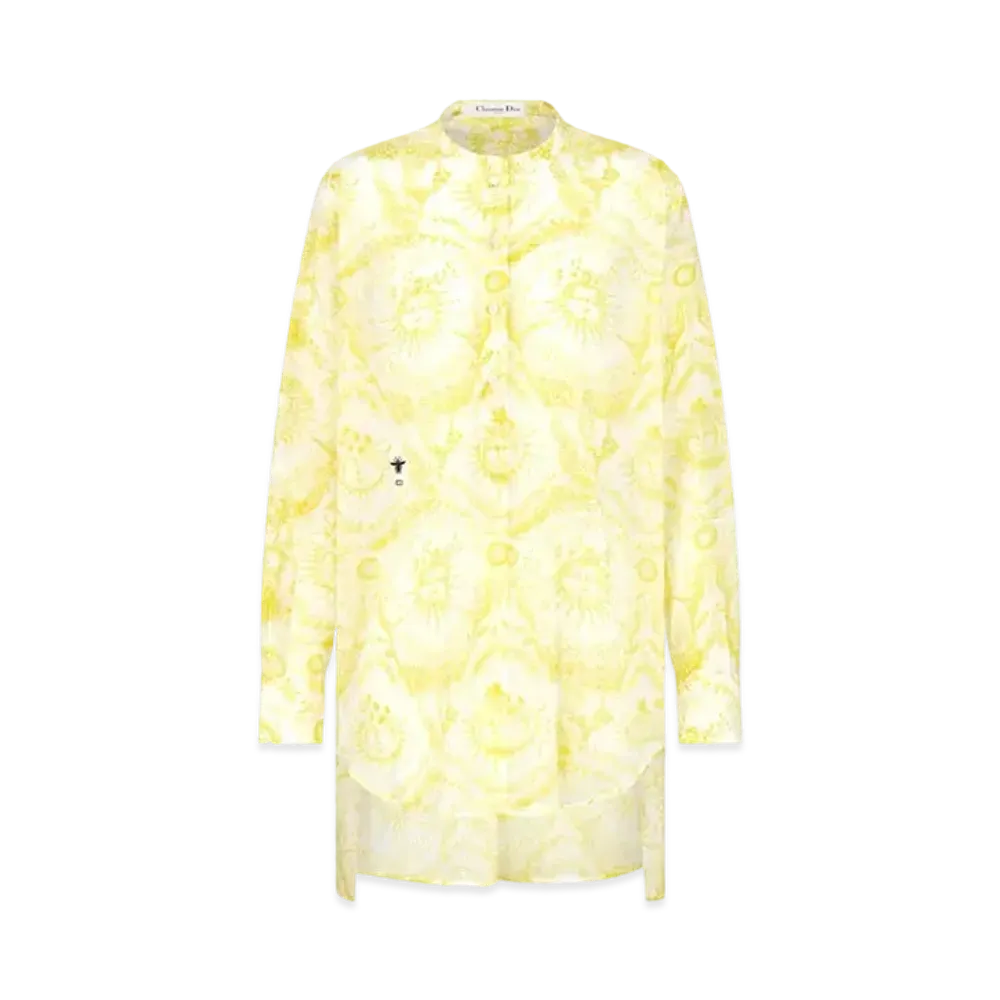 Dior Dioriviera Long Blouse Cotton Muslin with Toile de Jouy Soleil Motif "White/Lemon Yellow"