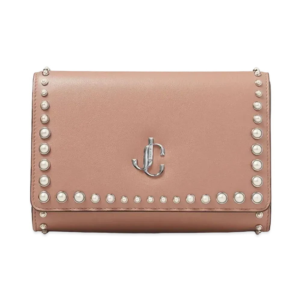 Jimmy Choo Varenne Clutch Calf Leather Clutch Bag With Pearl Stud Detailing "Ballet Pink"