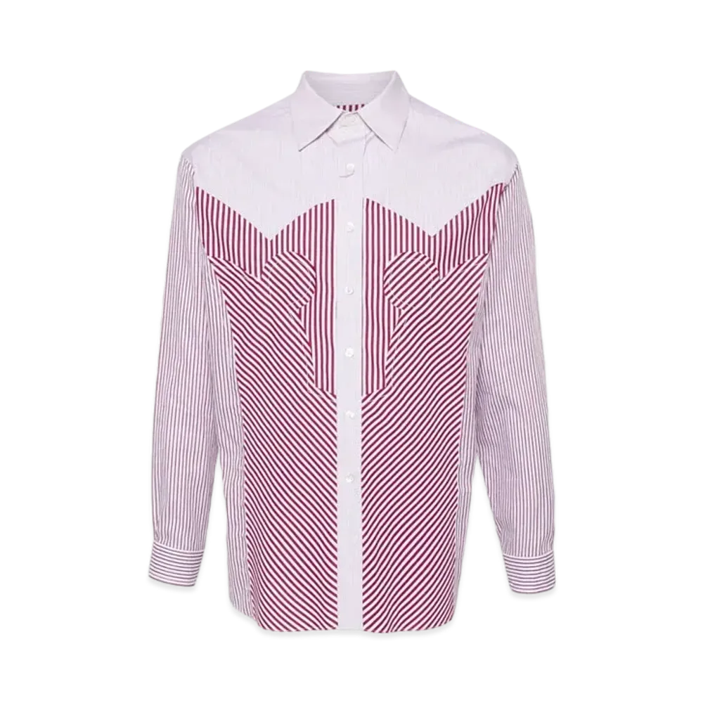 Maison Margiela Yoke Stripe Cotton Shirt "Burgundy/White"
