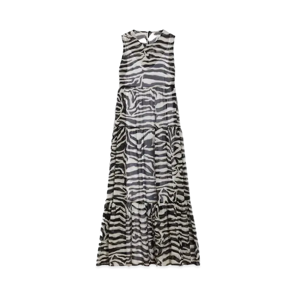 Max Mara Infante Cotton Silk Long Dress "White/Black"
