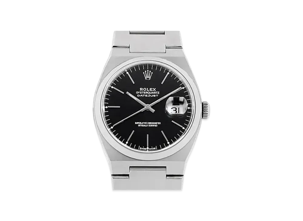 ロレックス オイスター クォーツ デイトジャスト ブラック文字盤 17000