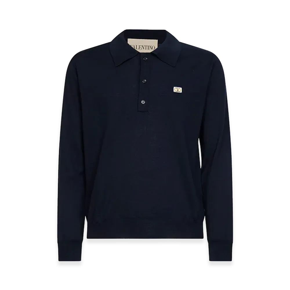 Valentino Wool Polo Shirt "Midnight Blue"