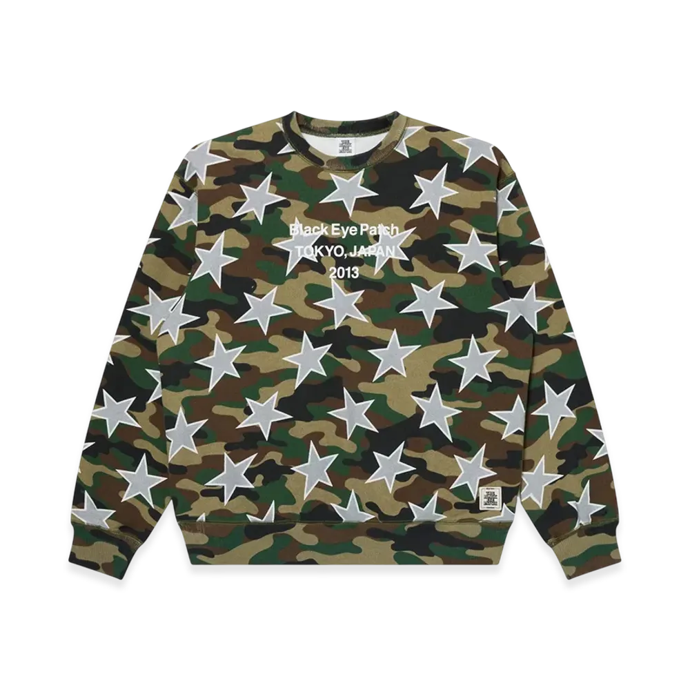 BlackEyePatch Star Patterned Brand Origin Crew Sweat "Woodland Camo"