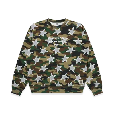 BlackEyePatch Star Patterned Brand Origin Crew Sweat "Woodland Camo"