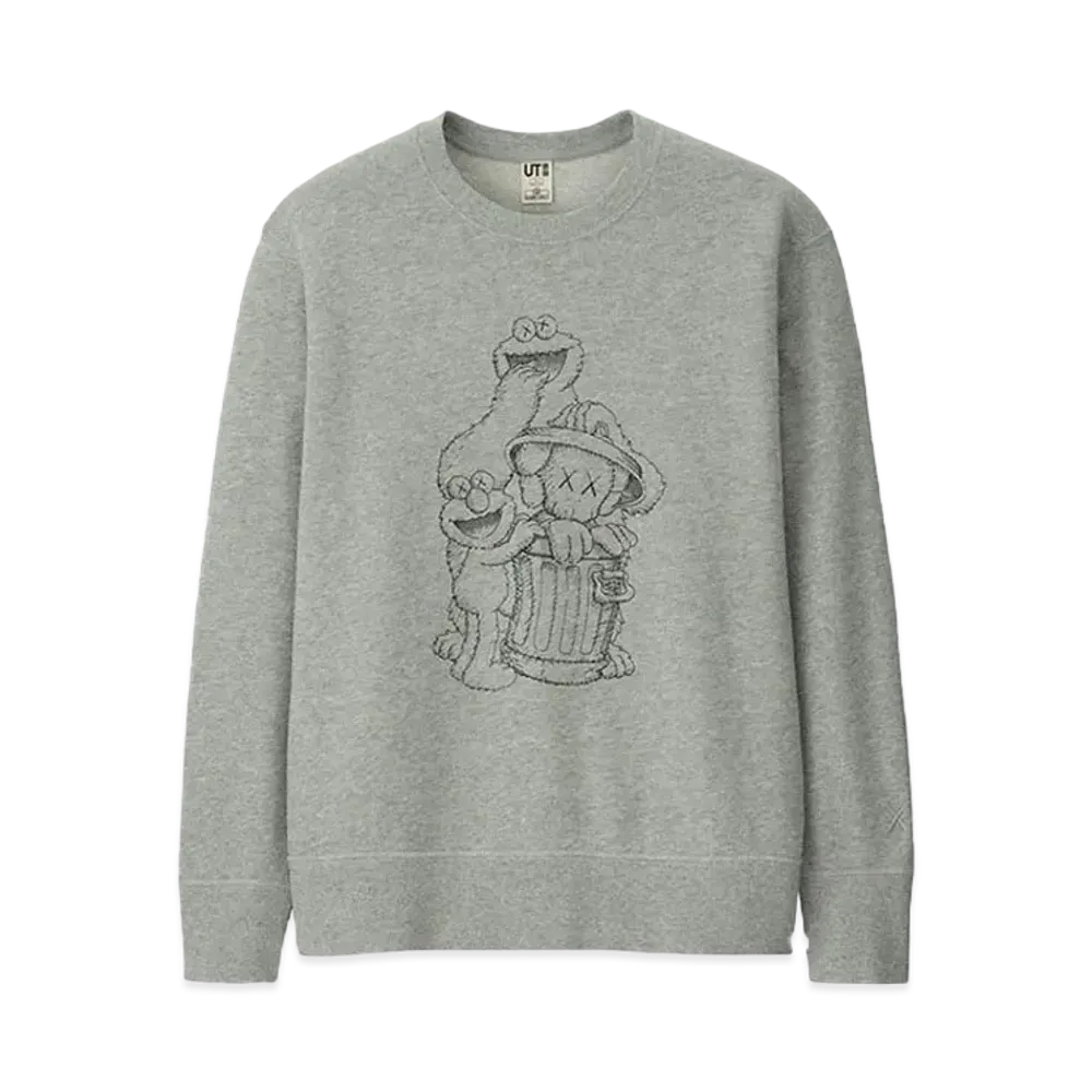 KAWS x Uniqlo x Sesame Street Companion Trash Can Outline Sweatshirt "Grey"