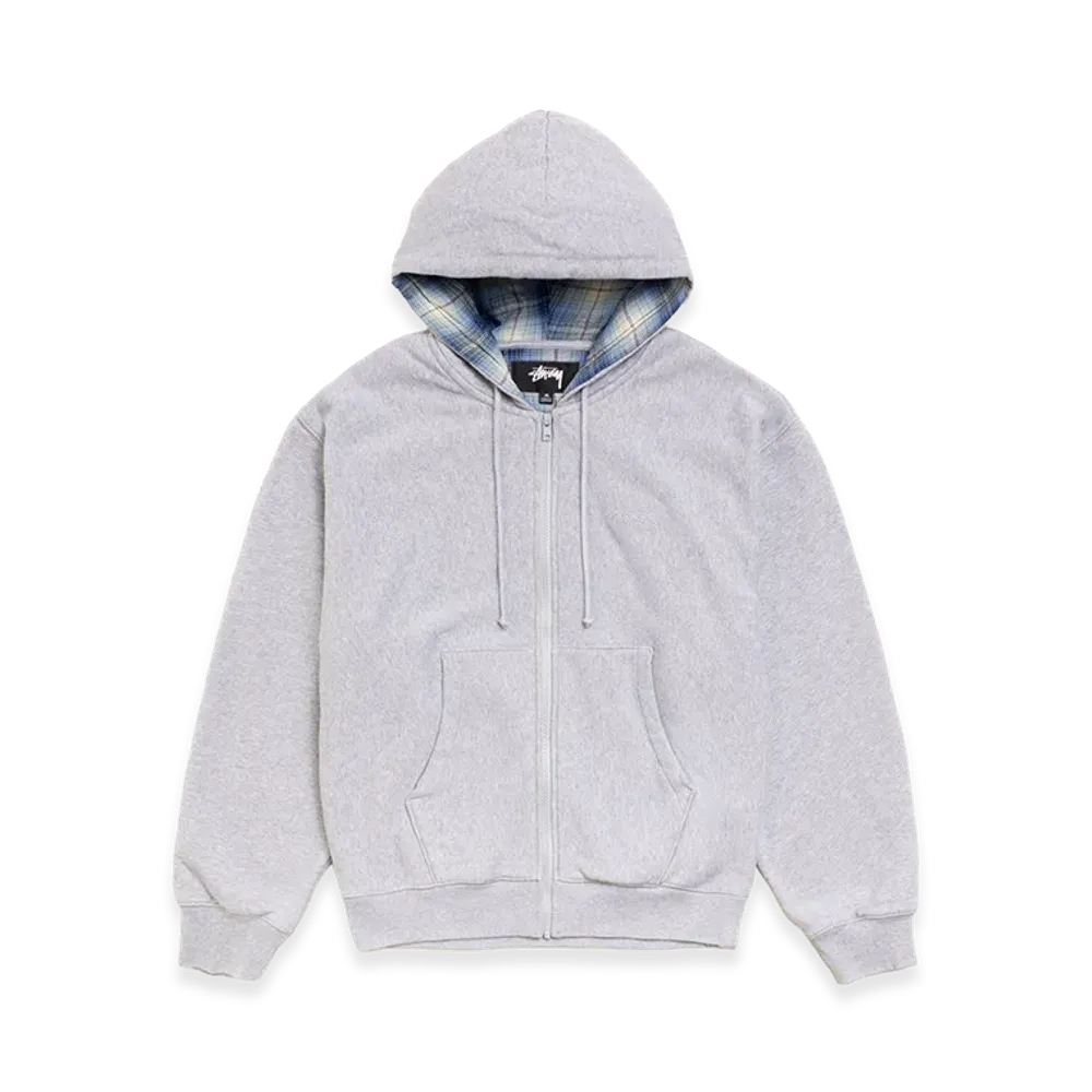 Stussy Plaid Lined Zip Hoodie "Grey Heather"