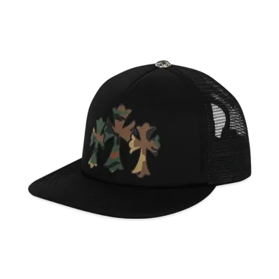 Chrome Hearts 3 Cemetery Cross King Taco Trucker Cap "Black/Camouflage"