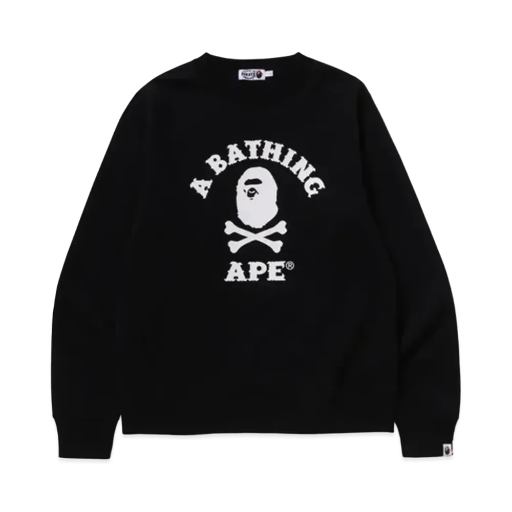 A BATHING APE Ape Crossbone College Crewneck Sweatshirt "Black"