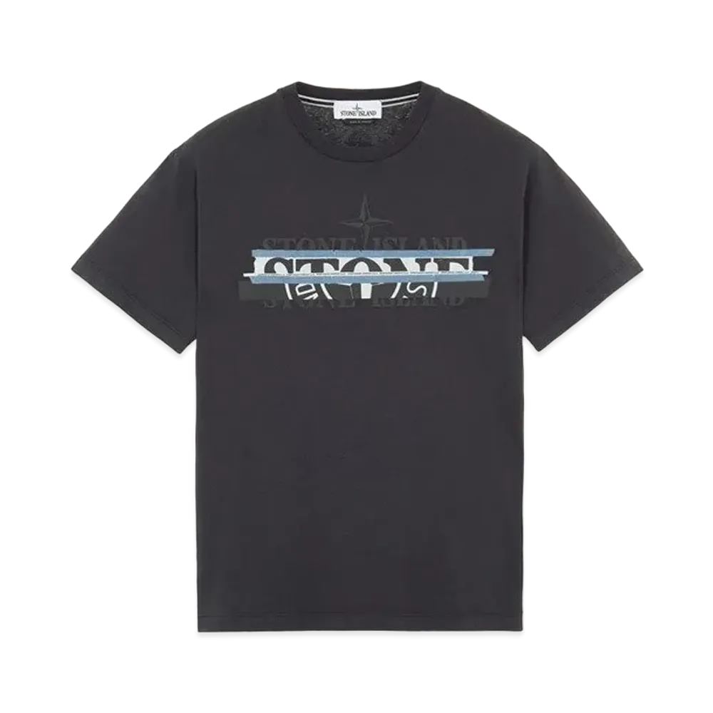 Stone Island 2NS82 COTTON JERSEY 'MIXED MEDIA ONE' PRINT_SLIM FIT "Steel Grey"